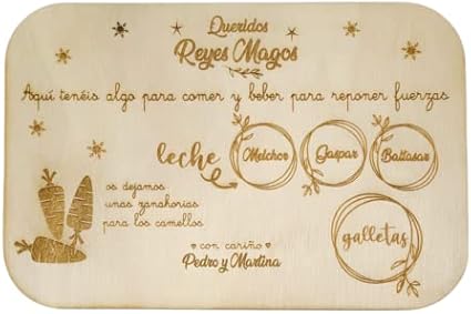 Bandeja de Reyes Magos Reyes de Oriente - Personalizada - Grabada en Madera - Hecha en España