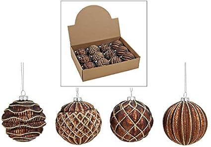MC Juego de 12 bolas de Navidad de cristal, 8 cm de diámetro, decoración, marrón y dorado