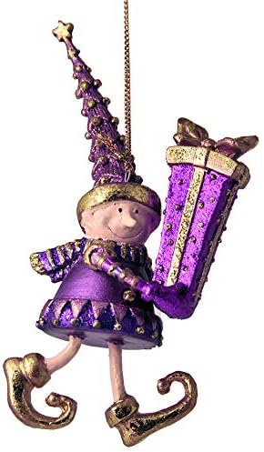 ecosoul Pequeño Papá Noel elfo, portador para árbol de Navidad, 12 cm, color lila y dorado con regalos.