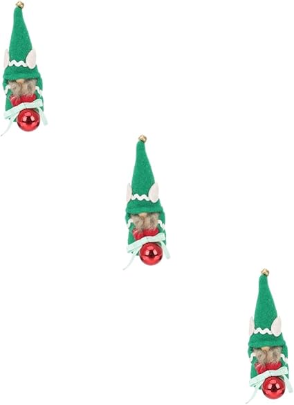 Amosfun 3 Piezas muñeco Elfo Campana Colgante Santa Peluche de navideños Christmas Natal decoração Adornos Decorativos de gnomos decoración navideña paño Green