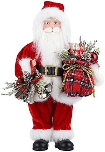 Uten Figura de Papá Noel de pie Bolsa de Regalo y Cuerno Muñeca de Santa de 12 Pulgadas Figura Adorno de Navidad Decoración del hogar Muñeca de Navidad