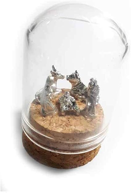 Recibirá 1 pieza de Belén completo en campana miniatura cristal altura 5 cm diámetro 3,5 cm base corcho con natividad metal 1,5 cm María Juseppe Gesu' asino bue figura belén Marc regalo llavero