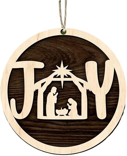Trredrins Colgante de madera con diseño de belén de Navidad, hecho a mano, con estrellas colgantes, ambiente navideño, recuerdos, decoración de escena de Navidad, música cristiana, decoración de