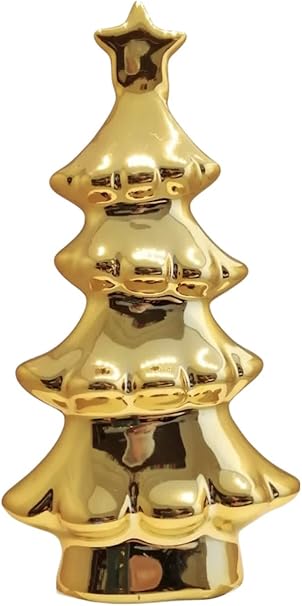 GMM Árbol de Navidad de cerámica, árbol de Navidad decorativo decoración navideña color dorado brillante.