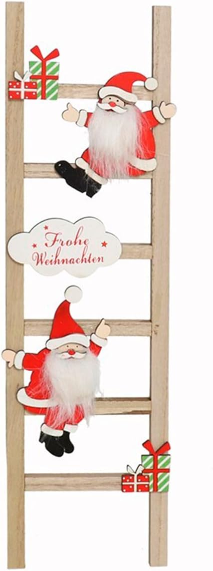 Acan Tradineur - Escalera Decorativa navideña de Papá Noel, Madera MDF, Adorno, Santa Claus, decoración Festiva Original, Navidad, hogar, 42 x 12 x 1,8 cm