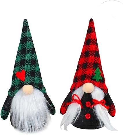 Gnomo de Navidad 2 Piezas de Navidad Enano Elfo,Gnomos Navideños de Peluche de Papá Noel de felpa a cuadros Gnomo,Adornos de Navidad para decoraciones de Navidad,regalo de invierno,decoración