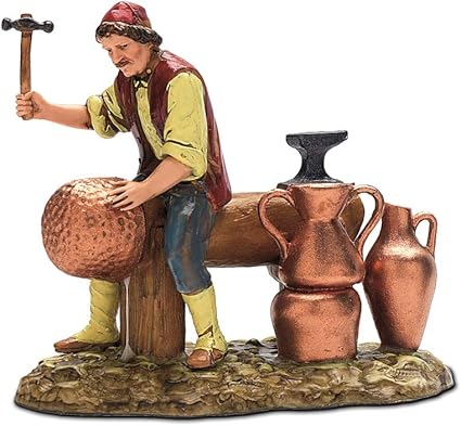 Moranduzzo Calderero para Belén de 10 Cm Escala 1:20 - Figuras de Belén Indestructibles - Estilo 700', Pintura Acabada a Mano, Producto Oficial, Escultor M. Landi
