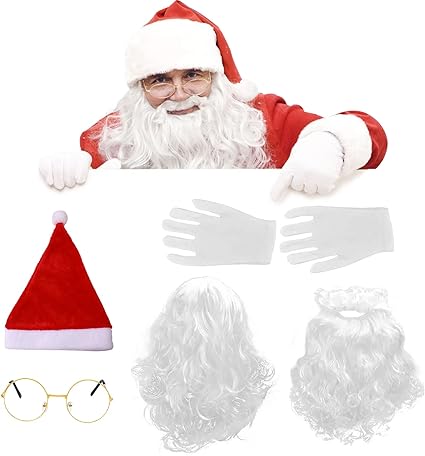 6 Piezas Peluca Y Barba De Santa,Barba Papa Noel,peluca Papá Noel,Gafas Y Guantes,barba Postiza Realista,Gorro De Papá Noel Adornos Navidad,6 Piezas Accesorios Papá Noel,para Navidad Cosplay Y Fiesta