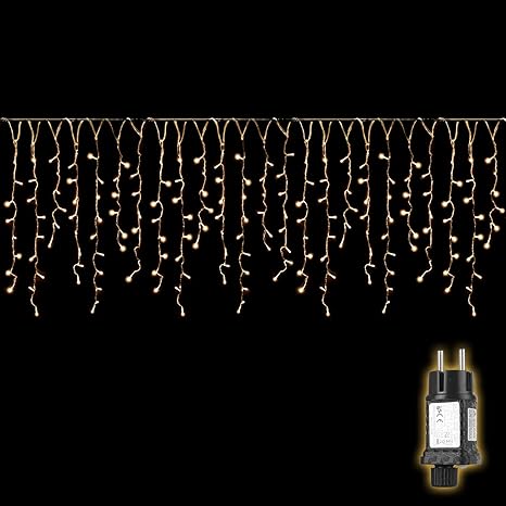 SALCAR Cortina de luces LED de 5M + cable de alimentación de 3M, cadena LED decorativa con 200 LED a prueba de agua - blanco cálido [Clase de eficiencia energética A++] 