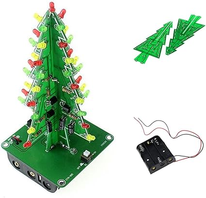 DAZZLEEX Árbol de Navidad con purpurina, kit de circuito de árbol de Navidad intermitente LED 3D con purpurina, juego de aprendizaje electrónico de 7 colores