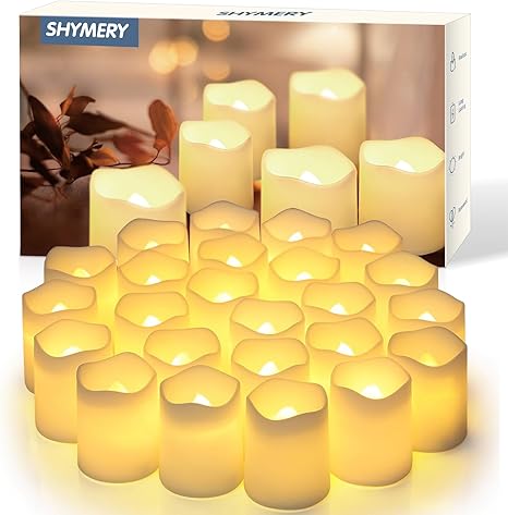 Velas votivas sin llama, con luz eléctrica parpadeante, juego de 24, luces led en cálido, funcionamiento pilas, para bodas, mesas, festivales, celebraciones, Halloween o decoraciones navideñas