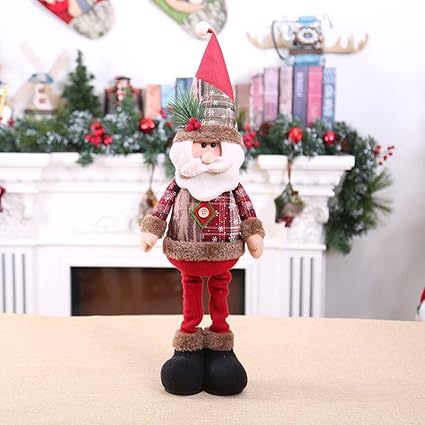 Nuziku Figuritas de Navidad, telescópicas de peluche de Navidad con Papá Noel, muñeco de nieve, reno, muñeca de Navidad Vvid, centro de mesa para mesa, chimenea, decoración del hogar