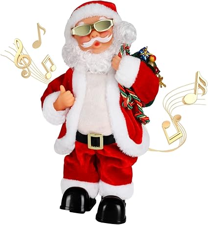 SdeNow Papá Noel eléctrico, gafas de alambre dorado que agita el vientre, Papá Noel, canto, baile, Navidad, Papá Noel, juguetes de Navidad, muñecas eléctricas para niños
