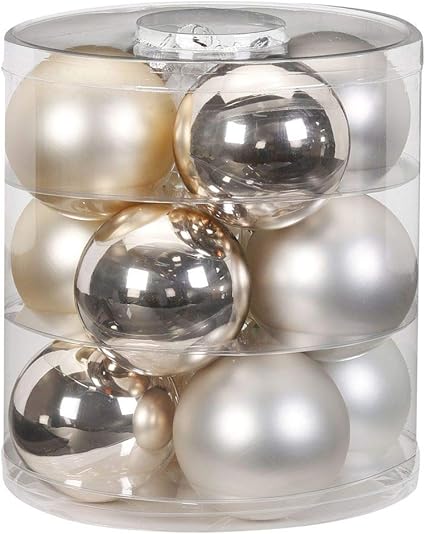 MAGIC - Bolas de Navidad de cristal, 8 cm, 12 unidades, bolas para el árbol de Navidad. Color: blanco, marfil y champán (Cloud Dancer)