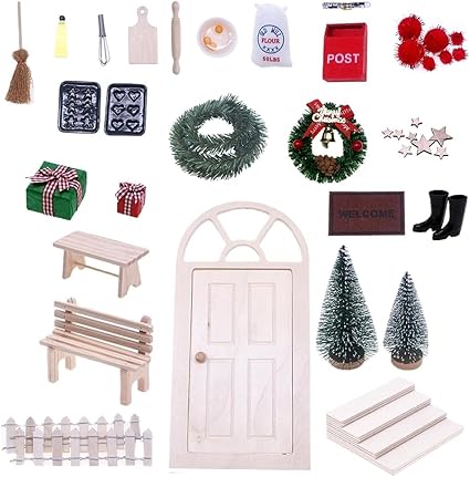 Puerta de Gnomo Navidad Accesorios, Kit Puerta Elfo Navidad Decoración Accesorios Puerta de Gnomo Puerta de Duende de Navidad Elfos Puerta de Navidad en Miniatura, Juego de Regalo Navidad (27pcs)
