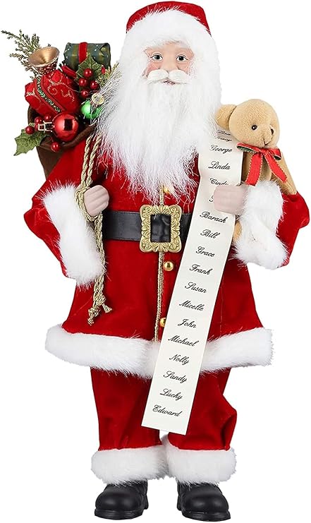 Uten Figura de pie de Papá Noel Bolsa de Regalo y Oso Estatua de Papá Noel de 18 Pulgadas Adornos navideños Decoración del hogar Estatua de Navidad