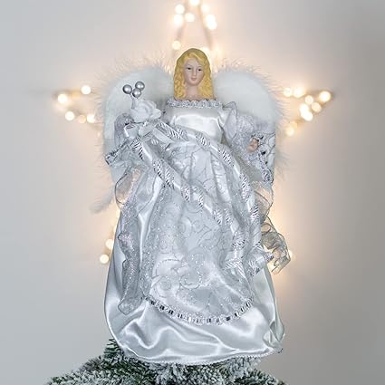 The Christmas Workshop 83960-30 cm, Figura de ángel Copa del árbol de Navidad, Plateado