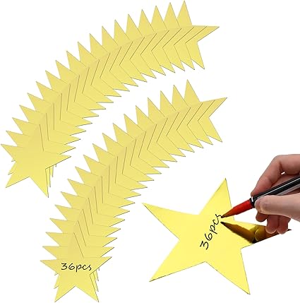 Prasacco 36 piezas de recortes de estrella dorada, 15 cm, recortes metálicos de estrellas de papel doble impreso, decoración de estrellas doradas grandes con purpurina para suministros de fiesta de