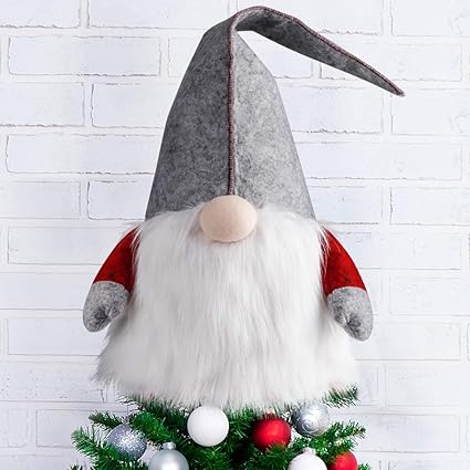 D-FantiX Decoración para árbol de Navidad, gnomo sueco de Tomte de 25 pulgadas, adornos de Navidad, gnomos de Papá Noel, decoraciones escandinavas de Navidad, decoración para el hogar, color gris