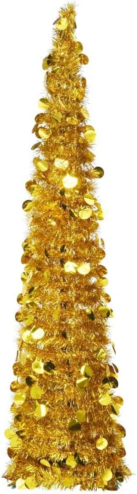 vidaXL Árbol de Navidad Artificial Plegable Decoración Desmontable Vacaciones Ligero Adornos Festivos Artificial Navideño Pet Dorado 150 cm