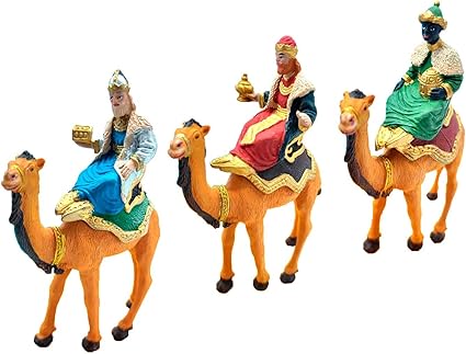 AC - Set de 3 Figuras de los Reyes a Camello Ideal para belén - Fabricado en durexina - Figura Decorativa para Nacimiento, Navidad, decoración Tradicional - 14 x 4 x 11 cm