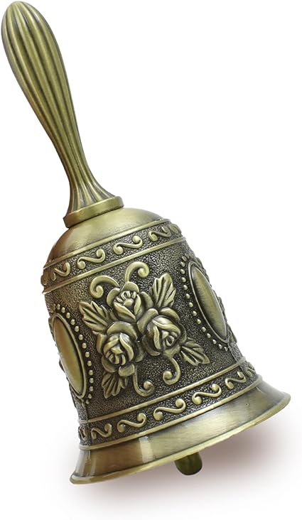 HOKPA Campana de mano, campana de llamada para cascabeles de boda, restaurante, bar, cascabel, boda, aula, iglesia, escuela, aula, alarma y decoración del hogar (latón)