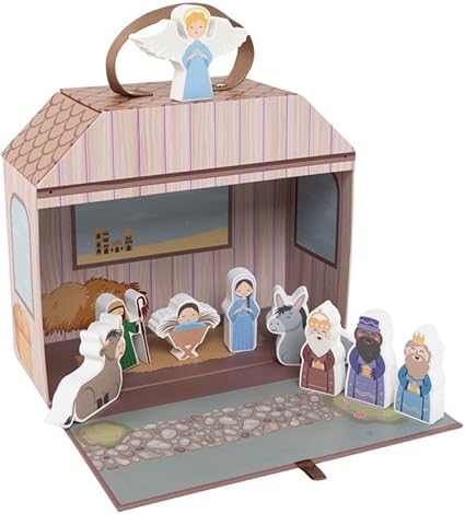 ROCKING GIFTS Belén de Madera con 9 Piezas con Caja de Fácil Almacenaje, Nacimiento Niño Jesús con Reyes Magos, Figuras Adorables, Decoración de Navidad
