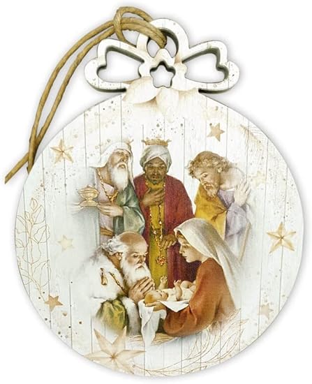 Fratelli Bonella | Decoración navideña- de madera de álamo temblón, para apoyar sobre la mesa o para colgar en el árbol de Navidad - Belén 15 x 16 cm | Made in Italy (Pallina)
