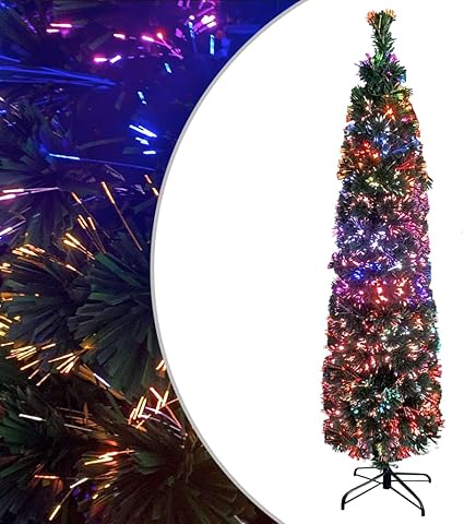 vidaXL Árbol de Navidad Estrecho Artificial Soporte Decoración Adornos Festivos Navideño Vacaciones Patio Exterior Interior Fibra Óptica 180 cm