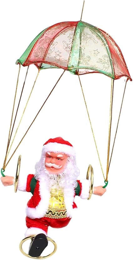 Amagogo Muñeco eléctrico de Papá Noel con paracaídas de Navidad, Lindo Juguete Musical eléctrico, Juguete de paracaídas de Navidad para