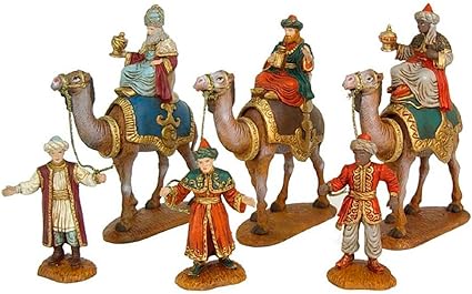 ACAN Tradineur - Reyes, Camellos y pajes 20 y 11 cm, durexina, Figuras Reyes Magos para belén, melchor, Gaspar y Baltasar, Nacimiento, Pesebre, decoración Navidad