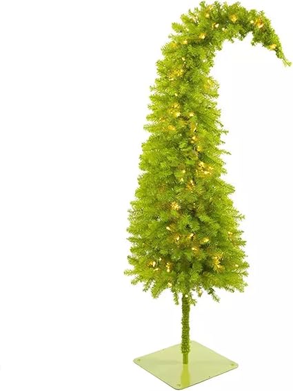 Árbol de Navidad preiluminado de 5 pies con soporte, árbol de Navidad artificial iluminado para uso en interiores, árboles de plástico caprichosos con base de metal y luces permanentemente unidas,