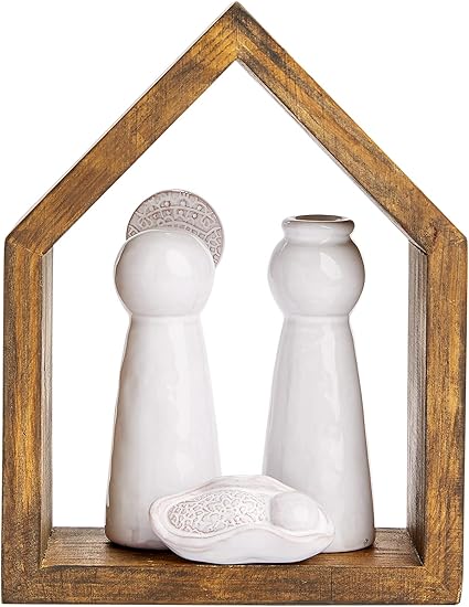 Mud Pie Belén de Navidad, Madera, Blanco, montado 8 x 6 1/2 Pulgadas