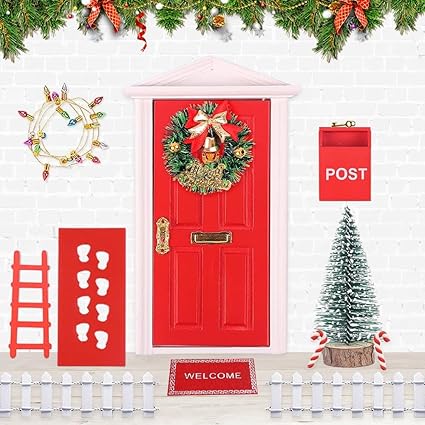 yotutun Kit Puerta Elfo Navidad Decoración, 13 Piezas Elfo Puerta Accesorios Navidad Miniatura Elfo Gnomos Casa Navideños Rojo De Puerta Elfo Navidad Decoración Casa Juego de Regalo Navidad Adornos