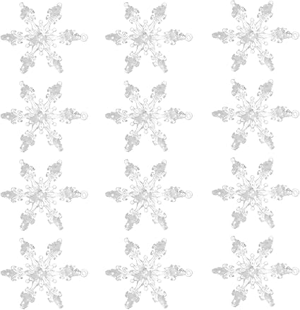 Amosfun 12 piezas acrílico copo de nieve adornos de árbol de Navidad colgante DIY invierno copo de nieve decoración etiqueta regalo para adornos de Navidad 4,5 cm (blanco)