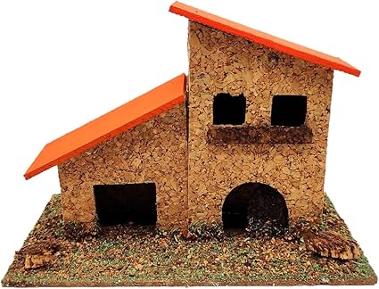 AC - Casa de Corcho y Resina para belén navideño 9,5 x 14 x 7 cm, casa de Pueblo, Aldea Decorativa para Nacimiento, Pesebre, Navidad, decoración Tradicional, Modelo Aleatorio