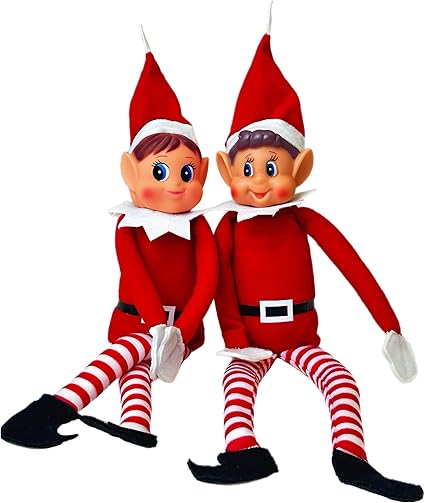 Glow Wholesale - Juego de Elfos, Elfie (niño) y Elvie (niña), Juego Divertido y Alegre, muñecos de Elfo “Elves Behaving' Badly” con Cuerpo Suave y Cara de Vinilo, Juego de 2 Unidades, Color Rojo