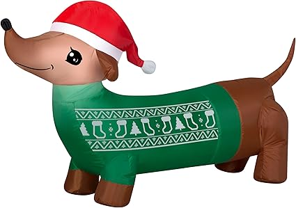 Perro salchicha inflable de 4 pies con sombrero de Papá Noel, decoración navideña