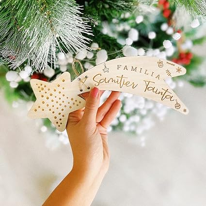 MONAMÍ - Estrella Personalizada para el árbol de Navidad. Creación Artesanal en Madera. Personaliza tu árbol de Navidad.