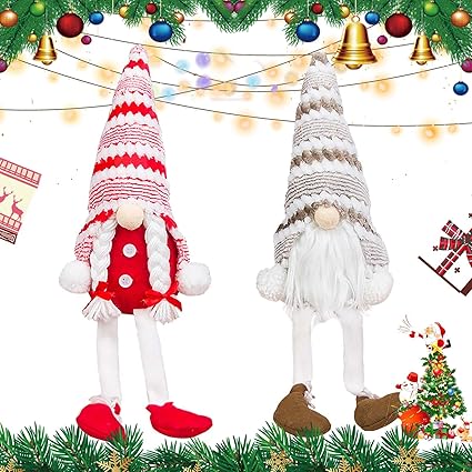 Gnomo Navidad, 2 Piezas Gnomo de Navidad 48cm, Elfo Navidad Muñeco, Gnomos de Peluche de Navidad, Gnomo de Decoración Navideña, Muñecos Navidad Decoracion, Muñeco sin Rostro con Patas Largas de Punto