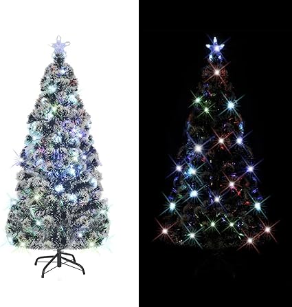 Homgoday Árbol de Navidad Artificial Soporte/LED 150 cm Fibra Óptica, Decoraciones Navideñas, Árbol de Navidad, Navidad Artificial Delgado Soporte Z