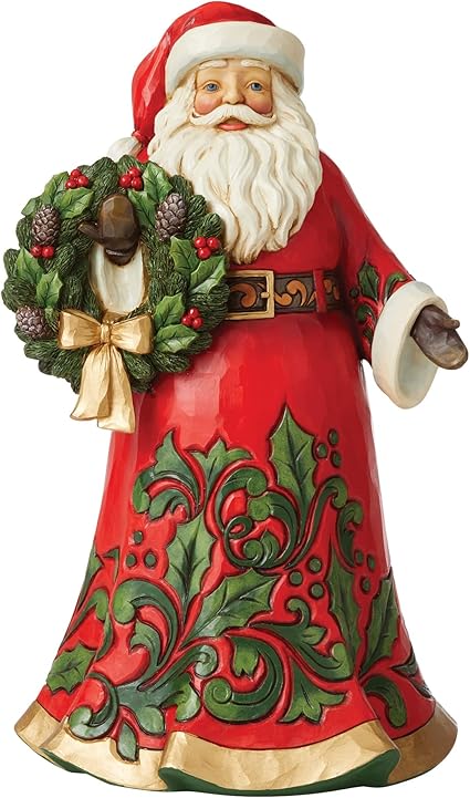 Enesco Jim Shore Heartwood Creek 6008881 - Figura Decorativa de Papá Noel sosteniendo Corona de Acebo