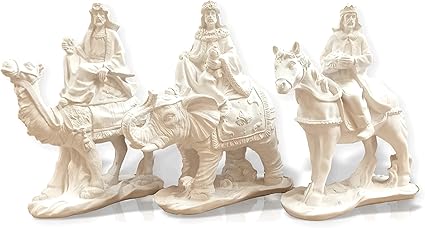 FUNNY CUP Conjunto de Reyes Magos de Navidad. 3 Figuras representativas de los Magos de Oriente con Diferentes Animales. Altura máxima 22 cm. Material de escayola para Manualidades