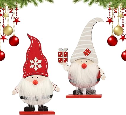 SUNYOK 2pcs Decoración de gnomo sin Rostro Letreros Navideños De Madera para Mesa Expositores Decorativos para Navidad Soporte de Madera para Navidad Adorno De Anciano Sin Rostro Gnomo Elfo Papá Noel