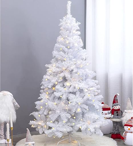Uten Árbol de Navidad Blanco 210cm, 1000Ramas, Fácil de Montar, con 25m 500 Luces de Alambre de Cobre, Soporte de Metal para Árbol, Árbol de Decoración Navideña para Interiores y Exteriores