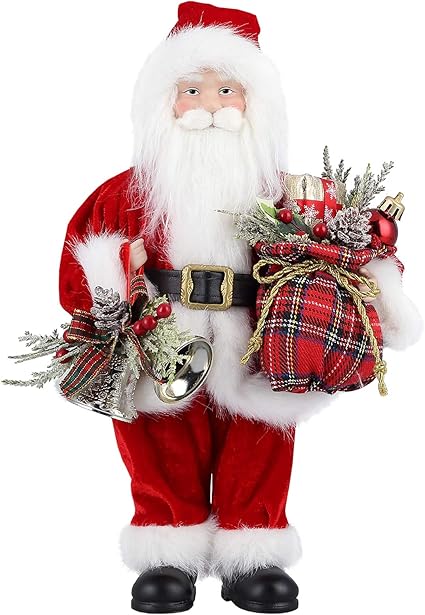AGM Papá Noel Navidad, Santa Claus Decoracion Navideña con Chaqueta, Pantalón, Barba, Gorro y Cinturón Reciclables para Decoración Interior y Exterior Navideña (12 Inch)