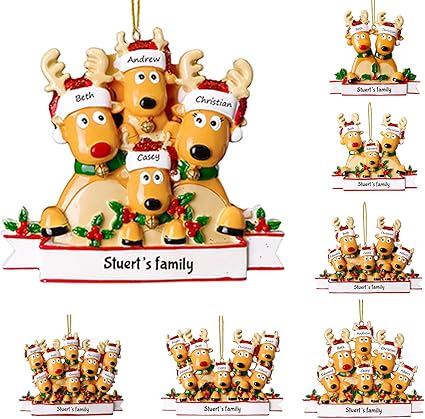 Adornos de Navidad personalizados de ciervo 2024, familia de 2, 3, 4, 5, 6, 7, 8 – Adorno de Navidad de reno con nombre personalizado para árbol de Navidad, decoración de Navidad personalizada,