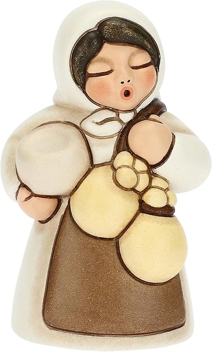 THUN - Belén 2022 - Figura de Belén para mujer con queso de cerámica decorada a mano, versión vestido blanco - Línea Belén Clásico - 5 x 5 x 8 cm h