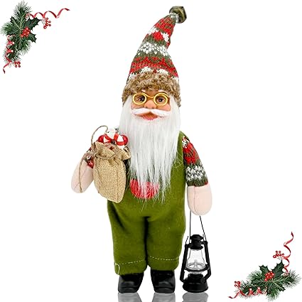 Navidad Papá Noel de pie Figura,Mini Figura de Papá Noel de pie Muñeco de Santa Claus de Pie Figura de Papá Noel de pie de Navidad Decoración de Mesa Navideña para Decoración de Navidad (Verde)