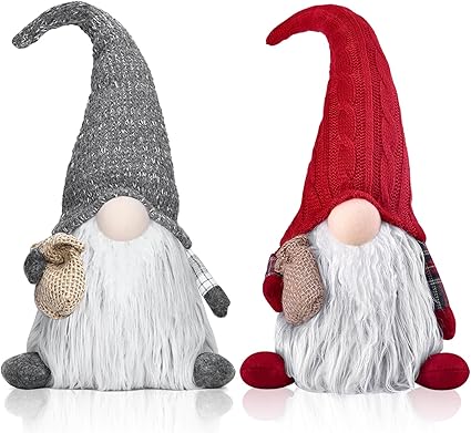 EKARSEN Gnomo de Peluche para Decoración Navideña 2uds, Tamaño 50cm, Original, Tomte Enano escandinavo Dulce Hecho a Mano, Regalo para niños Navidad y Festival (Rojo y Gris)